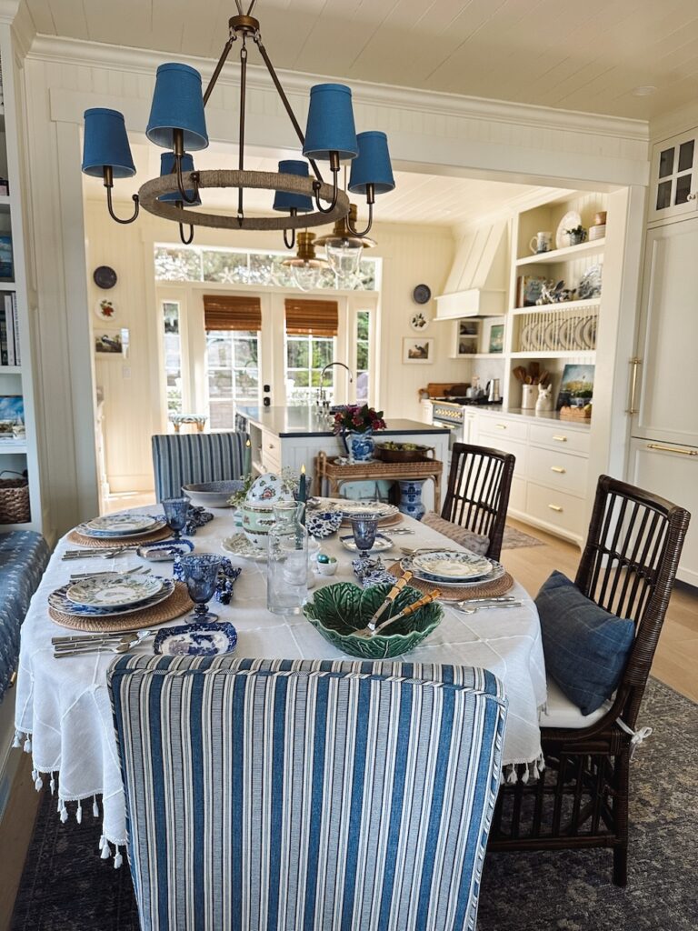 dining room blue white easter spring table decorating tablescape the inspired room