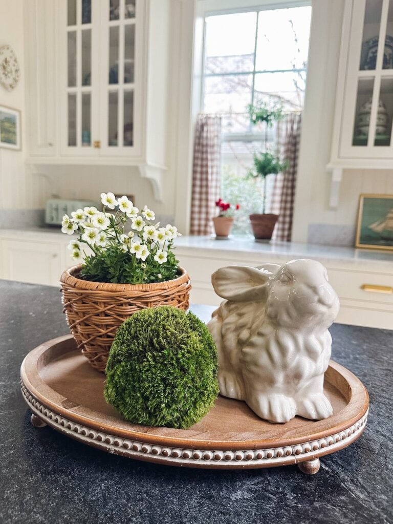 ceramic bunny oval wood tray moss ball the inspired room