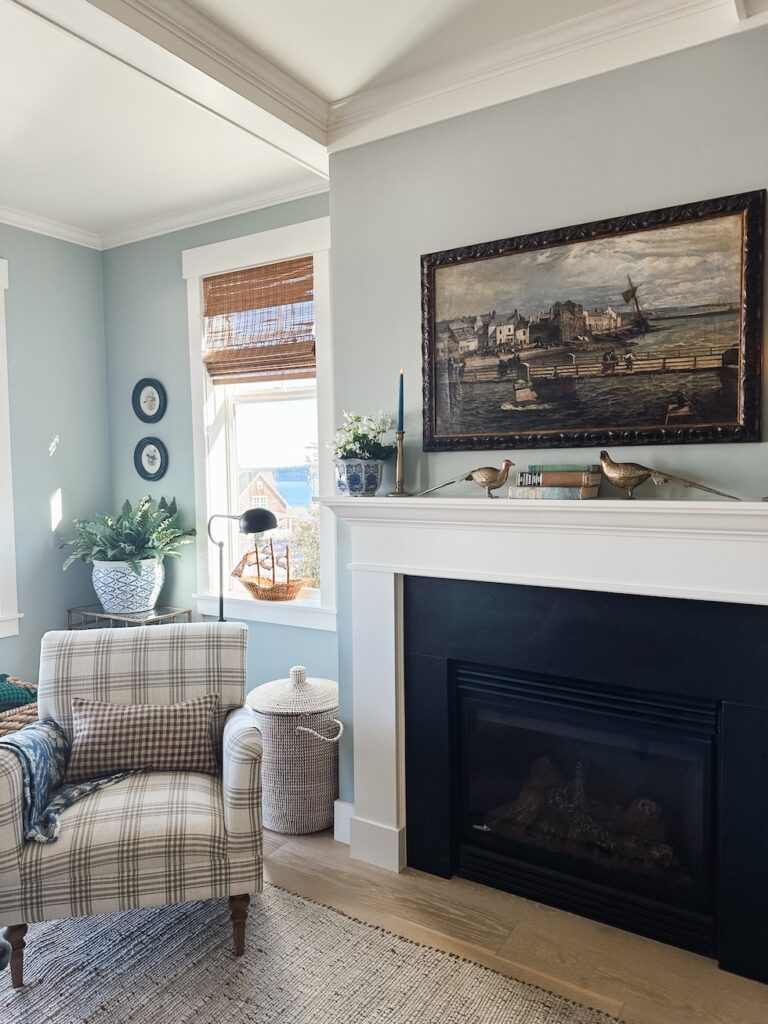 spring fireplace mantel blue wallls the inspired room
