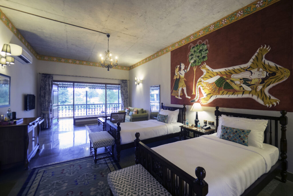 inside a guest room at a tree of life resort in Varanasi source ihcl